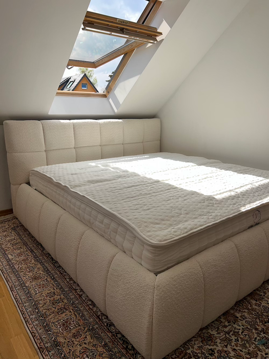 Venedig Bett mit Bettkasten, Teddy Stoff Bouclé, 160x200cm oder 180x200cm