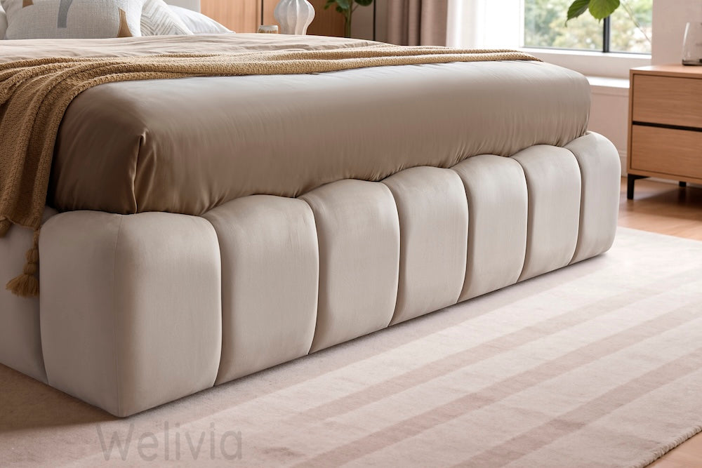 Cloud Bett, 160x200cm, Samt Beige