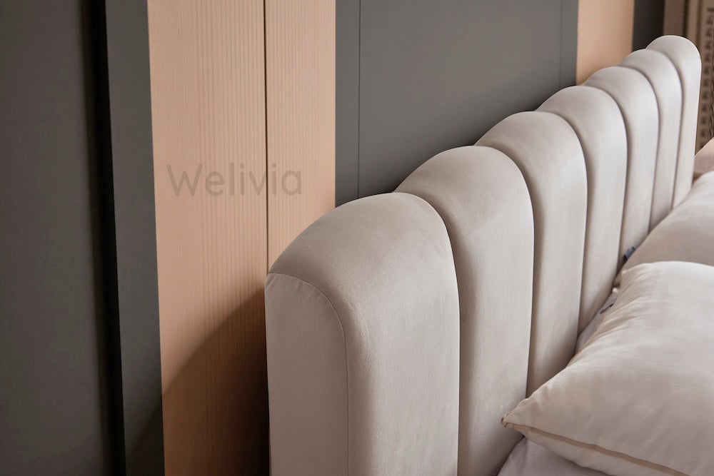 Cloud Bett, 160x200cm, Samt Beige