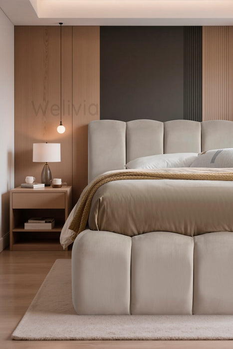 Cloud Bett, 180x200cm, Samt Beige